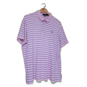 Ralph Lauren Men's Pink & Blue Striped Polo Shirt - XL